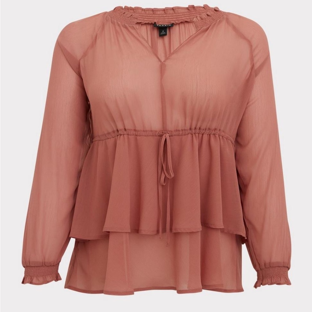 Torrid Size 3 Crinkle Chiffon Drawstring Blouse -… - image 2